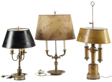 (3) BOUILLOTTE TABLE LAMPS WITH TOLE SHADES