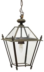 ITALIAN BRASS & GLASS SINGLE-LIGHT HANGING LANTERN