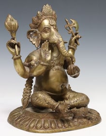 PATINATED BRONZE SCULPTURE OF THE HINDU DEITY GANESH, INDIA