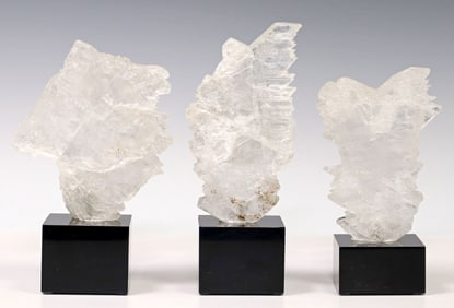 (3) GEOLOGICAL SELENITE SPECIMENS ON ACRYLIC STANDS