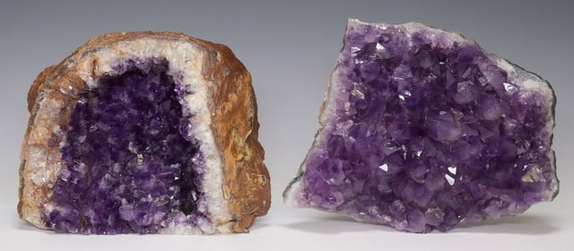 (2) GEOLOGICAL AMETHYST GEODE SPECIMENS, 1 CATHEDRAL GEODE