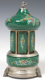 ITALIAN PORCELAIN CAROUSEL CIGARETTE DISPENSER WITH SWISS MUSIC BOX