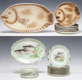 (18) FRENCH FISH SERVICES, SARREGUEMINES FAIENCE & OTHER PORCELAIN