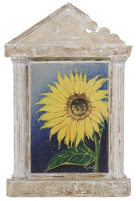 DECORATIVE PAINTING OF A SUNFLOWER IN AN ARCHITECTURAL FRAME