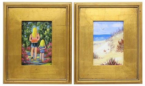 (2) JUDY COPELAND (TX. 1943) FRAMED OIL ON BOARD PAINTINGS