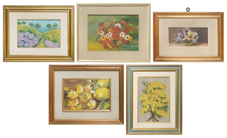 (5) FRAMED OIL PAINTINGS OF FLOWERS