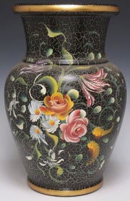 CHINOISERIE PAINTED VASIFORM TERRACOTTA PLANTER, 18.5"H