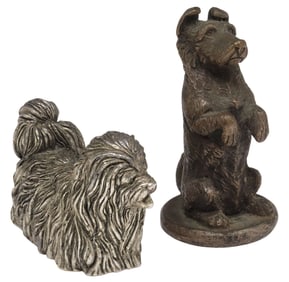 (2) ITALIAN SILVER-TONE & PATINATED METAL DOG FIGURES