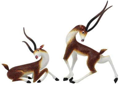 (2) TRIBUS MIXES ARTISANS OAXACA MEXICO CARVED & PAINTED ANTELOPE ALEBRIJES