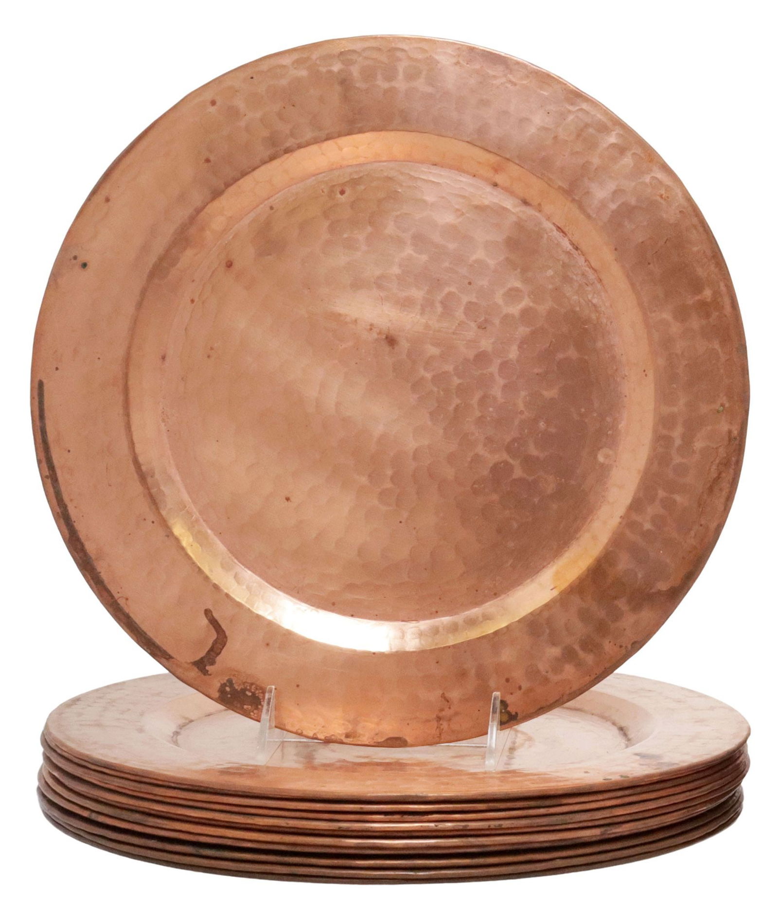 (12) DECORATIVE HAMMERED COPPER CHARGERS SERVICE PLATES (1 of 3)