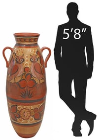 LARGE TONALA MEXICO FOLK ART BURNISHED POTTERY FLOOR VASE, 50"H