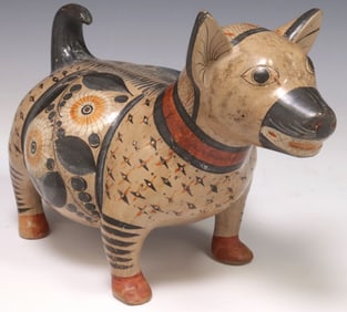 TONALA MEXICO FOLK ART POTTERY COLIMA STYLE DOG SIGNED SOLIS