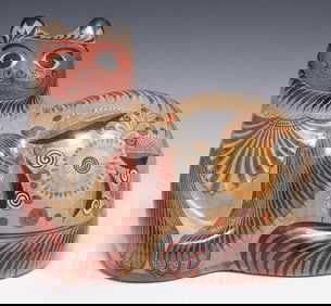 TONALA MEXICO FOLK ART POTTERY RECLINING CAT FIGURE