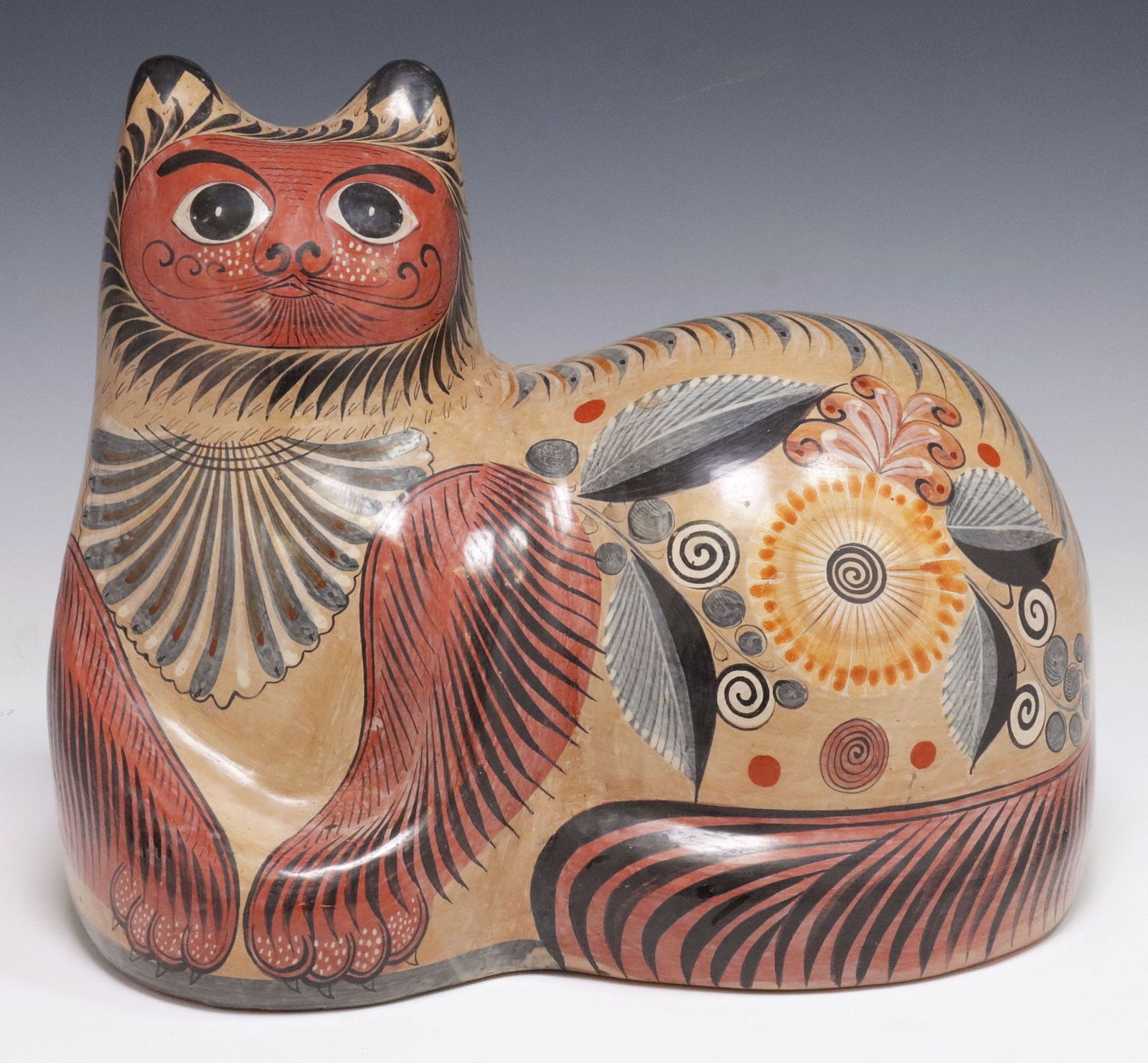 TONALA MEXICO FOLK ART POTTERY RECLINING CAT FIGURE (1 of 6)