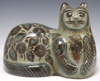 JORGE WILMOT (D.2012) TONALA FOLK ART POTTERY RECLINING CAT