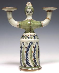KEN EDWARDS TONALA FOLK ART POTTERY FIGURAL CANDELABRUM