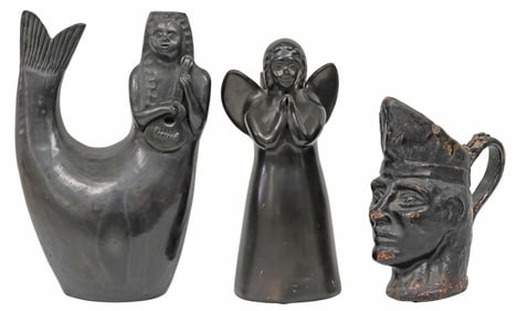 (3) OAXACA MEXICO FOLK ART BURNISHED BLACKWARE FIGURAL POTTERY