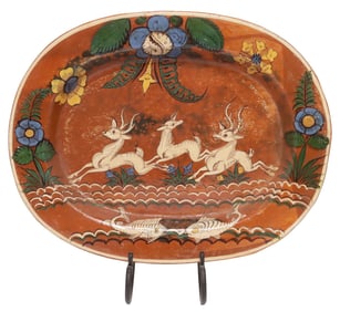 TLAQUEPAQUE MEXICO FOLK ART HAND-PAINTED POTTERY PLATTER
