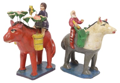 (2) MEXICO FOLK ART POTTERY HORSEBACK RIDERS SIGNED SM