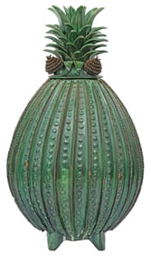 LARGE MEXICO FOLK ART POTTERY PINEAPPLE VASE & COVER