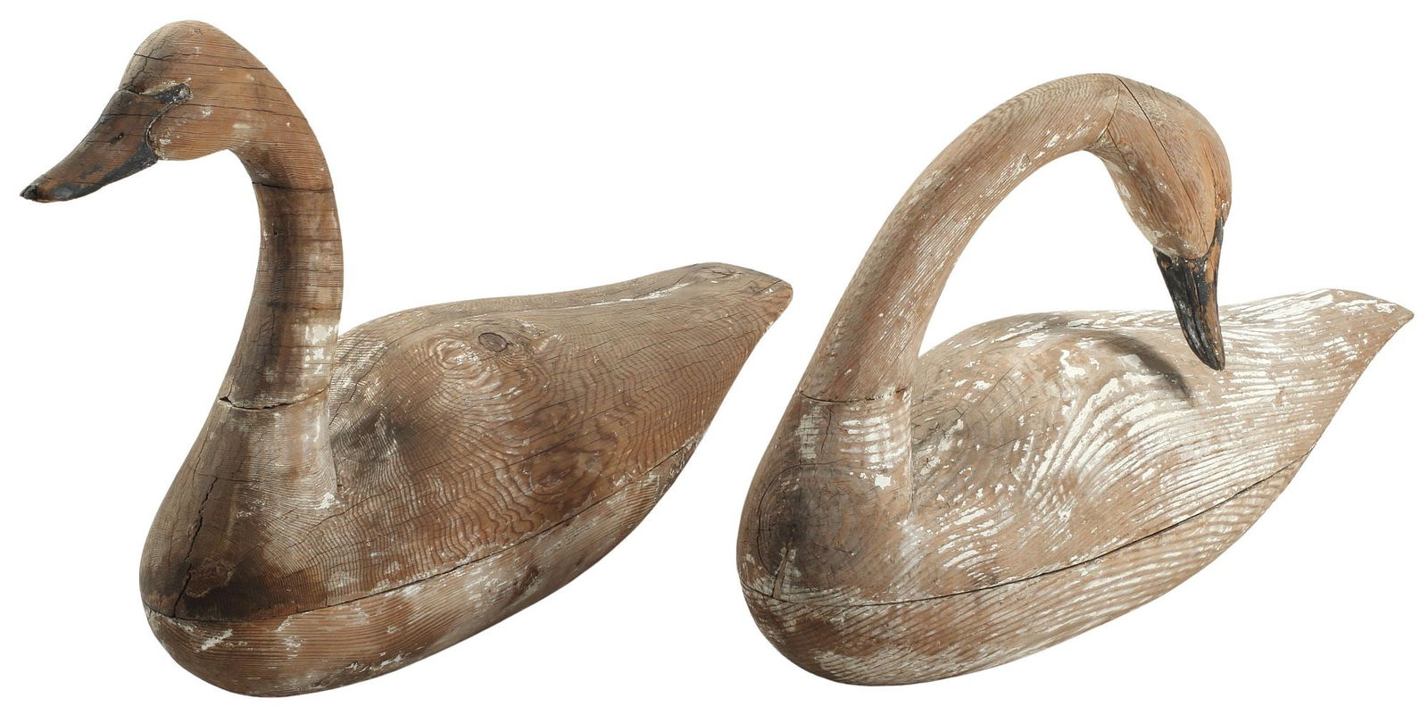 (2) FOLK ART CARVED & PAINTED WOOD SWANS (1 of 4)