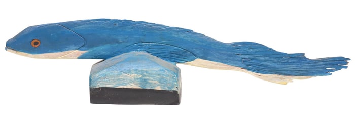 ISAAC SMITH (1944-2016) FOLK ART CARVED & PAINTED FISH SCULPTURE