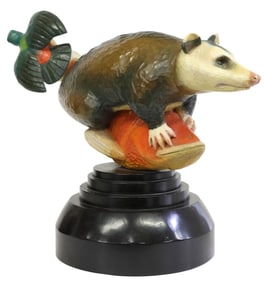 DAVID EVERETT (TX, B.1950) POLYCHROME WOOD SCULPTURE 'KEYSTONE'