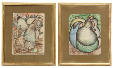 (2) IGNACIO FLORES ARIAS (MX, 20TH C.) COLORED PENCIL DRAWINGS