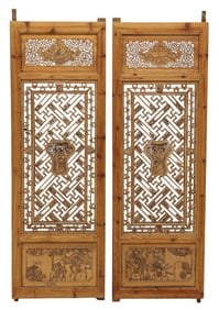 (2) CHINESE CARVED SOFTWOOD ARCHITECTURAL WINDOW PANELS, 55.75"H
