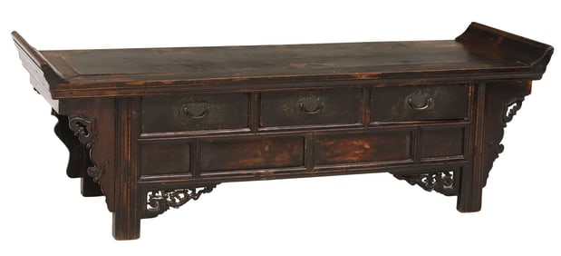 CHINESE CARVED HARDWOOD LOW ALTAR TABLE