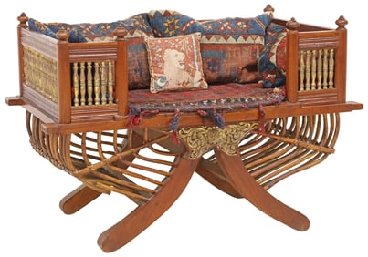 SOUTHEAST ASIAN CARVED TEAK & BAMBOO HOWDAH CHAIR