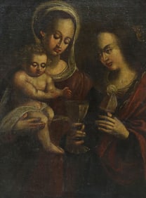 ITALIAN SCHOOL PAINTING MADONNA & CHILD WITH ST. BARBARA