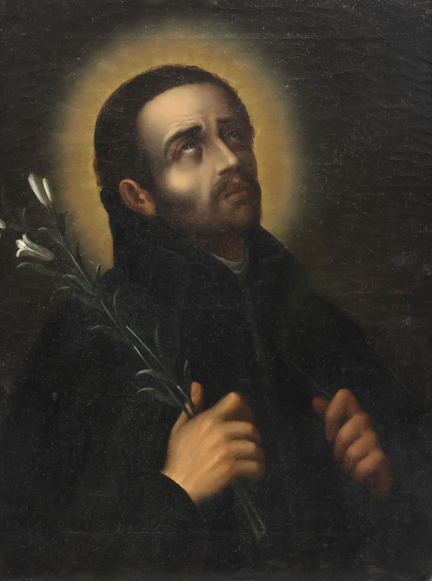 SPANISH COLONIAL SCHOOL RELIGIOUS PAINTING ST. FRANCIS XAVIER 1869 (1 of 4)
