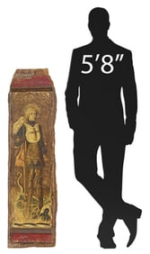 PAINTING ON WOOD PANEL ST. GEORGE & THE DRAGON, 54" X 15"