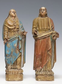 (2) SPANISH COLONIAL CARVED & POLYCHROMED RELIGIOUS PENANCE FIGURES
