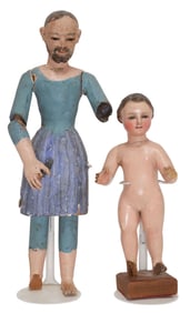 (2) CARVED RELIGIOUS SANTO FIGURES OF MALE SAINT & CHRIST CHILD