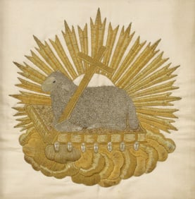 FRAMED GOLDWORK EMBROIDERY CHASUBLE FRAGMENT AGNUS DEI