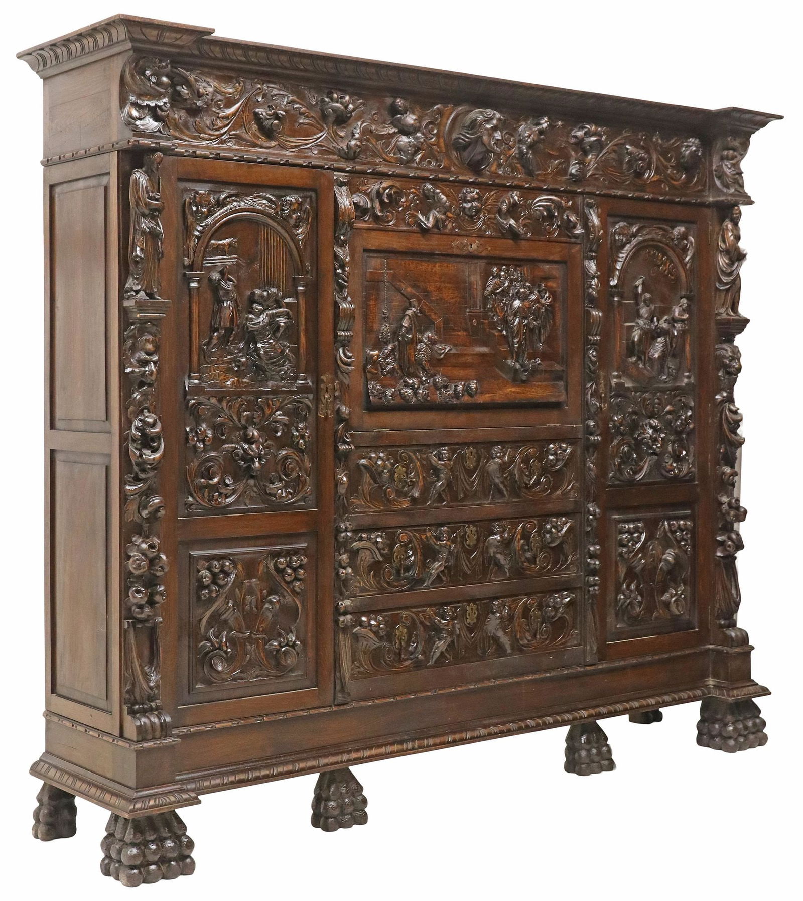 FINELY CARVED SPANISH RENAISSANCE REVIVAL WALNUT SECRETARY BOOKCASE (1 of 8)