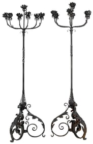(2) WROUGHT IRON 7-LIGHT STANDING FLOOR CANDELABRA, 78"H