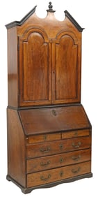 LARGE SPANISH CARLOS IV INLAID MAHOGANY BUREAU BOOKCASE, 18TH C., 107"H