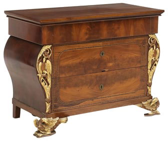 SPANISH FERNANDINO STYLE PARCEL GILT MAHOGANY COMMODE