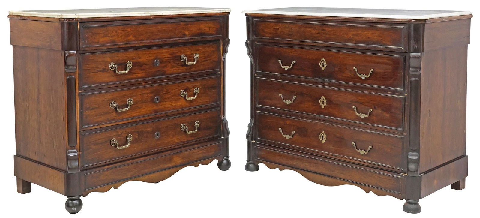 (2) SPANISH MABRLE-TOP CARVED ROSEWOOD COMMODES (1 of 5)
