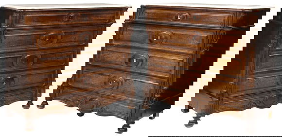 (2) SPANISH MARBLE-TOP CARVED COMMODES