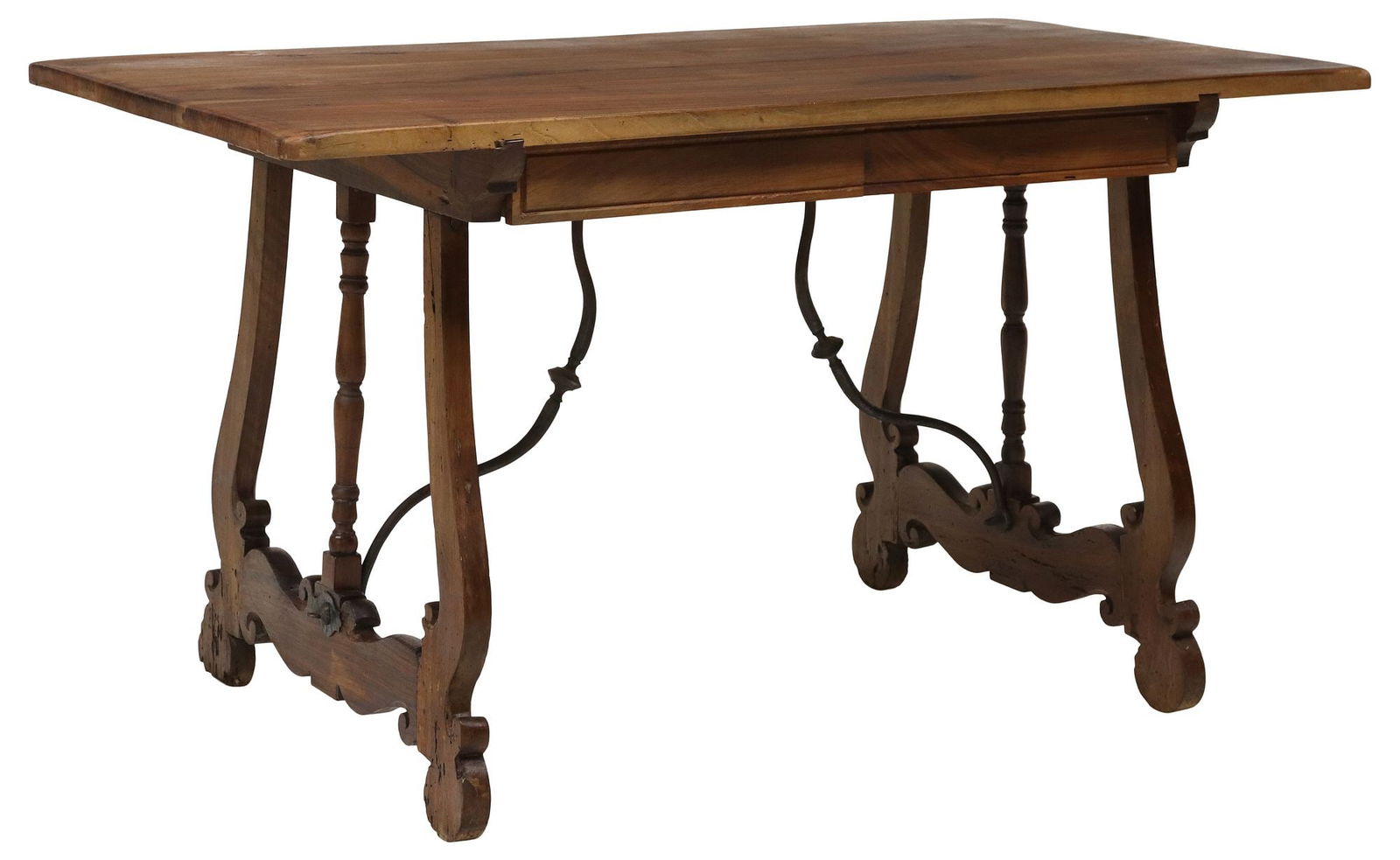 SPANISH WALNUT TRESTLE-SUPPORT WRITING TABLE (1 of 5)