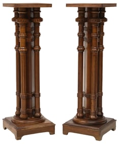 (2) SPANISH NEOCLASSICAL STYLE WALNUT COLONNADE PEDESTALS