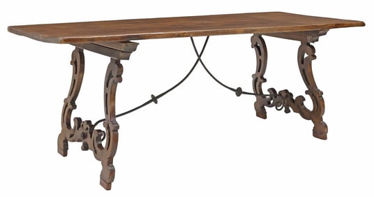 SPANISH BAROQUE STYLE WALNUT TRESTLE DINING TABLE