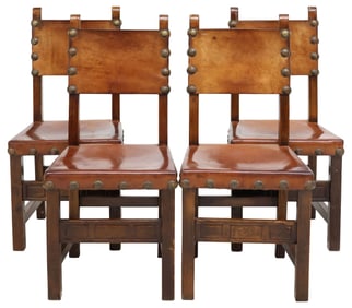 (4) SPANISH BAROQUE STYLE LEATHER SIDE CHAIRS