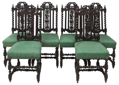 (6) FRENCH HENRI II STYLE SPIRAL CARVED DINING CHAIRS