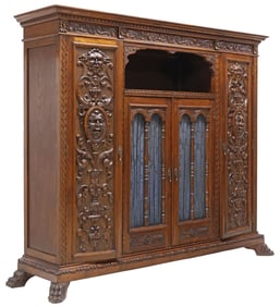 SPANISH RENAISSANCE REVIVAL CARVED OAK BOOKCASE