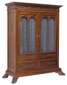 SPANISH RENAISSANCE REVIVAL CARVED OAK BOOKCASE